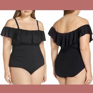 NWT $133 La Blanca Off the Shoulder One-Piece‎ Swimsuit Black [PLUS 22W ]